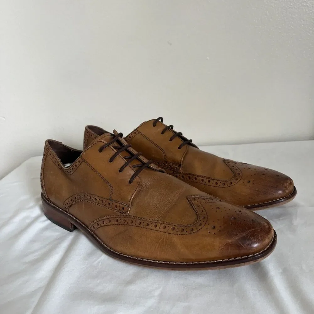 FLORSHEIM Castelllano Wingtip Leather Oxford Dress Shoe, Saddle Tan- 12 D